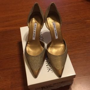 Manolo Blahnik Orticado Lizard/ Kid Bronze Anka 90
